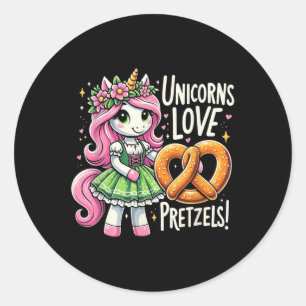 Deutsch Drindl Unicorn Liebe Pretzels Funny Kids Runder Aufkleber