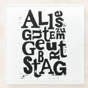 Deutsch "Happy Birthday" Lino Print Glasuntersetzer