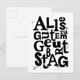 Deutsch "Happy Birthday" Lino Print Postcard Ankündigungspostkarte