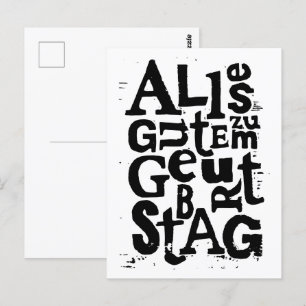 Deutsch "Happy Birthday" Lino Print Postcard Postkarte