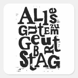 Deutsch "Happy Birthday" Lino Print Quadratischer Aufkleber