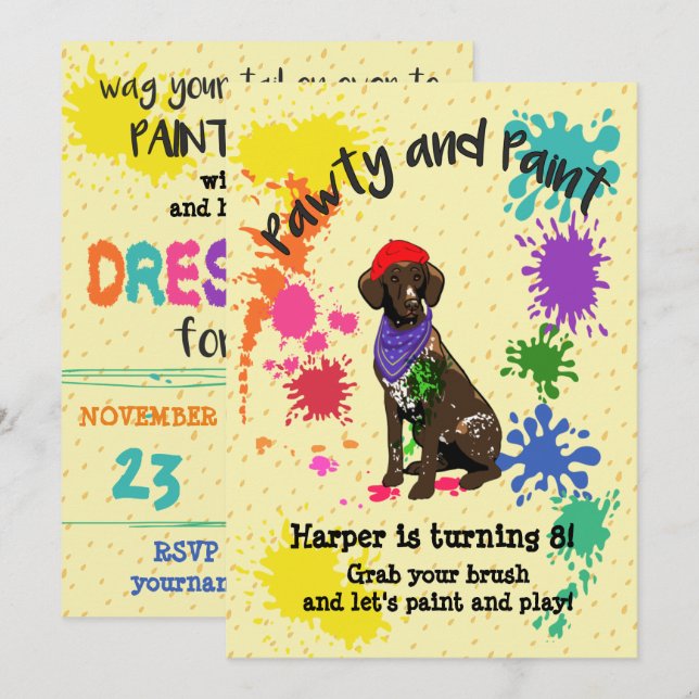 Deutsch Kurz Hair Pointer Art Einladung zum Geburt (Vorne/Hinten)