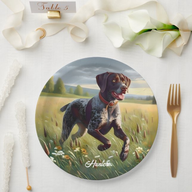 Deutsch Kurzhaar Pointer Laufend Pappteller (Hochzeit)