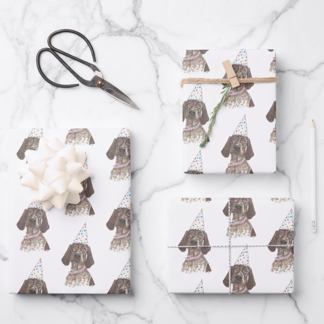 Deutsch Kurzzeitiger APS Hund Wasserfarben Kunst Geschenkpapier Set (Vorderseite)