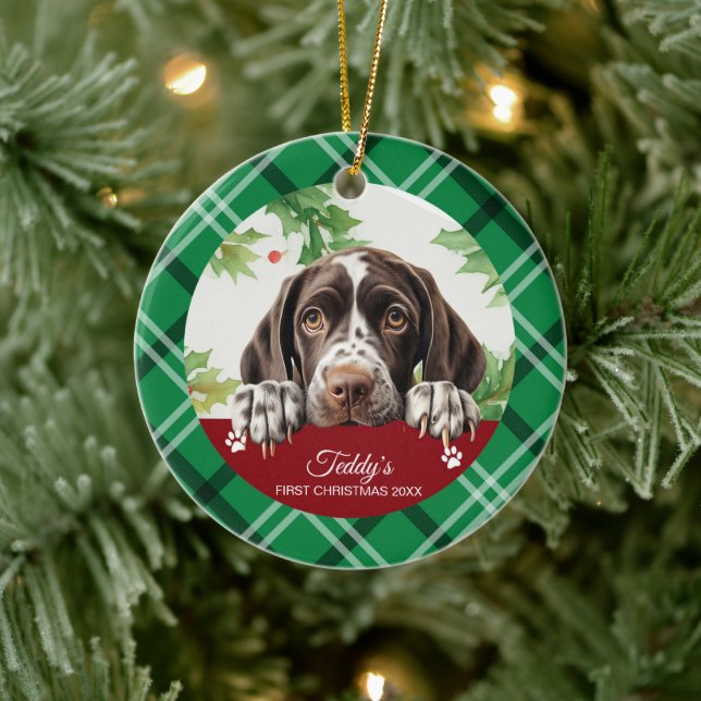 Deutsch Kurzzeitiger Pointer Erstes Weihnachten Keramik Ornament (Baum)