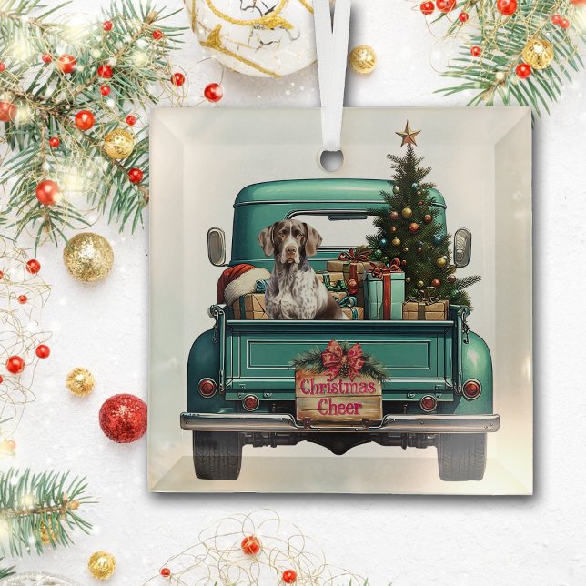 Deutsch Kurzzeitpointer Retro Truck Weihnachten Ornament Aus Glas (Von Creator hochgeladen)