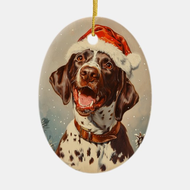 Deutsch Kurzzeitweilig Pointer Weihnachten Keramik Ornament (Vorne)