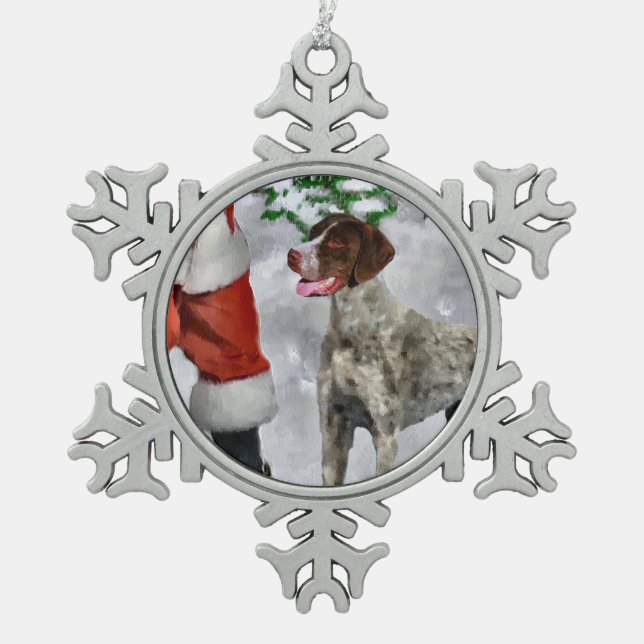 Deutsch Kurzzeitweilig Pointer Weihnachten Schneeflocken Zinn-Ornament (Vorderseite)