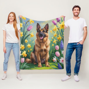 Deutsch Langhaariger Hund Frühjahrsblumen Gemälde Fleecedecke