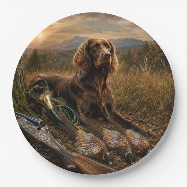 Deutsch Langhaariger Vorstehhund Jagdbegleiter Pappteller (Vorderseite)