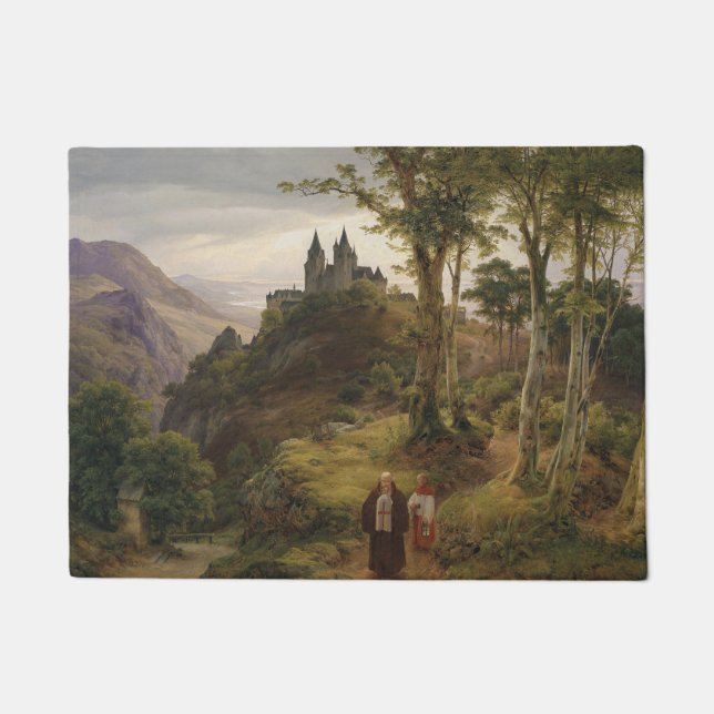 Deutsch-romantische Landschaft mit Klosteranlage Fußmatte (Vorderseite)