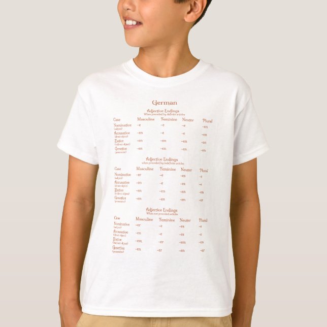 Deutsche Adjektive Endings Grammar Chart Education T-Shirt (Vorderseite)