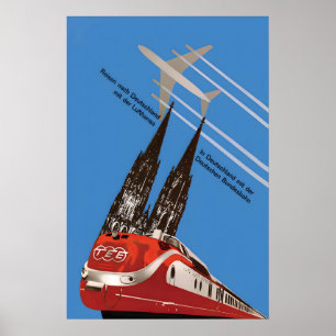 Deutsche Bahn Lufthansa Reiseplakat Vintage Poster