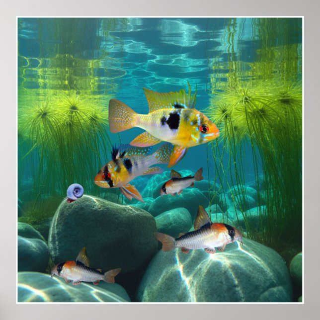 Deutsche Blaue Rams Cichlids Corydoras Aquarium Fi Poster (Vorne)