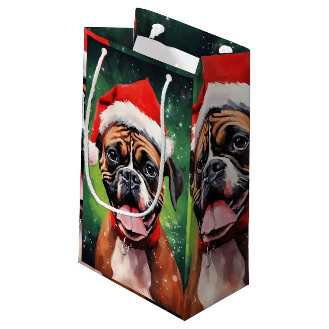 Deutsche Boxer Weihnachtsmalerei Kleine Geschenktüte (Rückseite Schrägansicht)