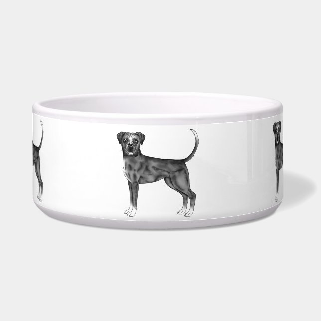Deutsche Boxerdog-Illustration in Schwarz und Weiß Napf (Vorderseite)