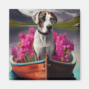 Deutsche Dogge auf einem Paddel: Ein landschaftlic Magnet