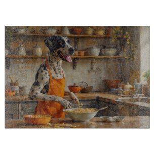 Deutsche Dogge beim Kochen in der Küche Schneidebrett