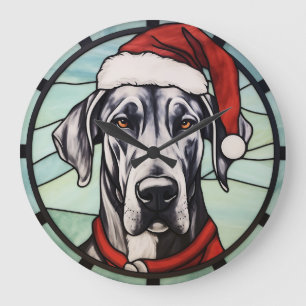 Deutsche-Dogge-Buntglas-Weihnachten Große Wanduhr