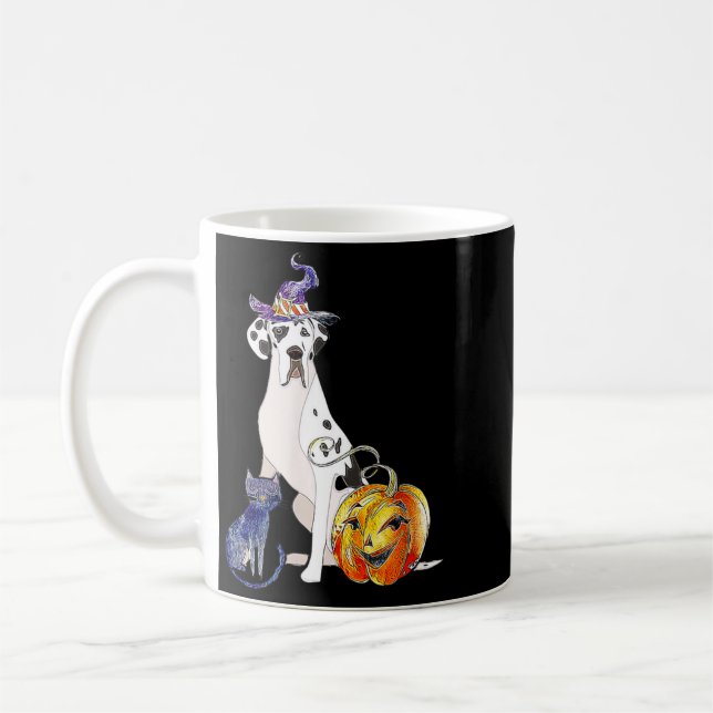 Deutsche Dogge Halloween Hund Harlekin Kaffeetasse (Links)