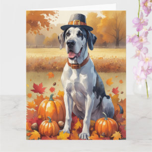 Deutsche Dogge im Herbstlaub Thanksgiving Kunst Karte