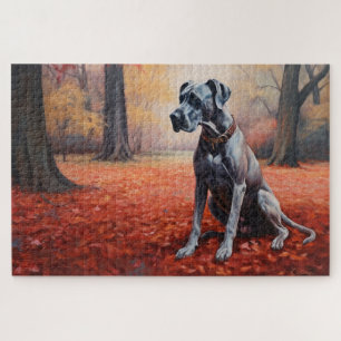 Deutsche Dogge im Herbstlaubfall inspiriert Puzzle