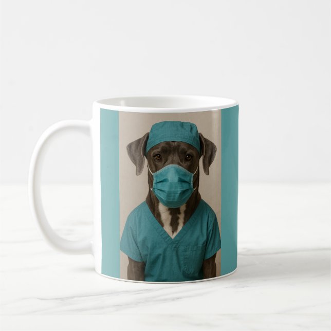 Deutsche Dogge in OP-Kleidung Kaffeetasse (Links)