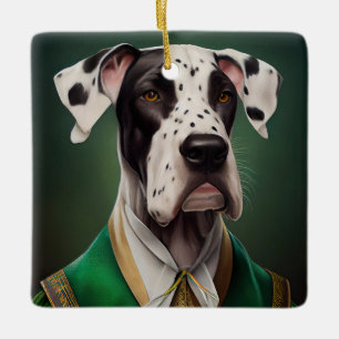 Deutsche Dogge in St. Patrick's Day-Kleidung Keramikornament