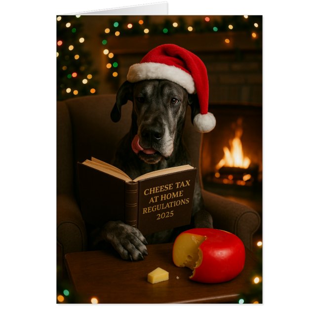 Deutsche Dogge 'Käse-Steuer' Weihnachtskarte (Vorne)