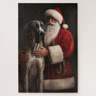 Deutsche Dogge mit Weihnachtsmann Festliches Weihn Puzzle