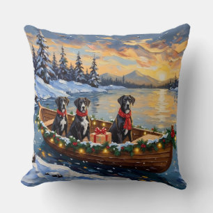 Deutsche-Dogge-Weihnachtsboot-Feiertage Kissen