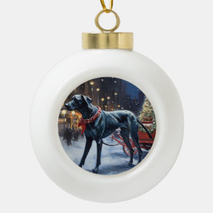 Deutsche Dogge Weihnachtsfestzeit Keramik Kugel-Ornament