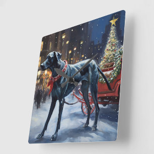 Deutsche Dogge Weihnachtsfestzeit Quadratische Wanduhr