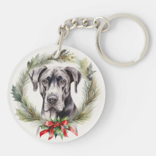 Deutsche Dogge Weihnachtskranz Festlicher Hund Schlüsselanhänger