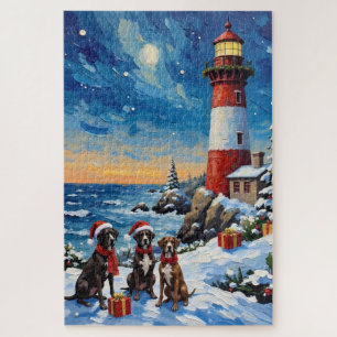 Deutsche Dogge Weihnachtsleuchtturm Urlaub Puzzle