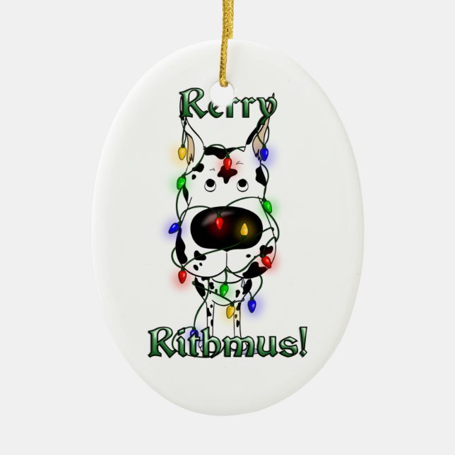 Deutsche Dogge - Weihnachtslichter Keramikornament (Vorne)
