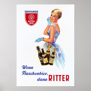 Deutsche Dortmunder RITTER BIER Retro Bierwerbung Poster