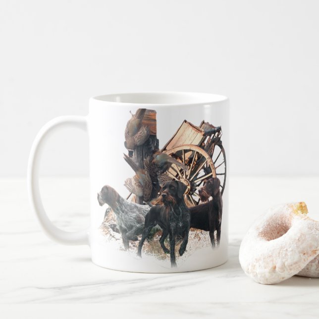 Deutsche Drahthaar Pointer-Aufkleber-Papierplatte Kaffeetasse (Mit Donut)