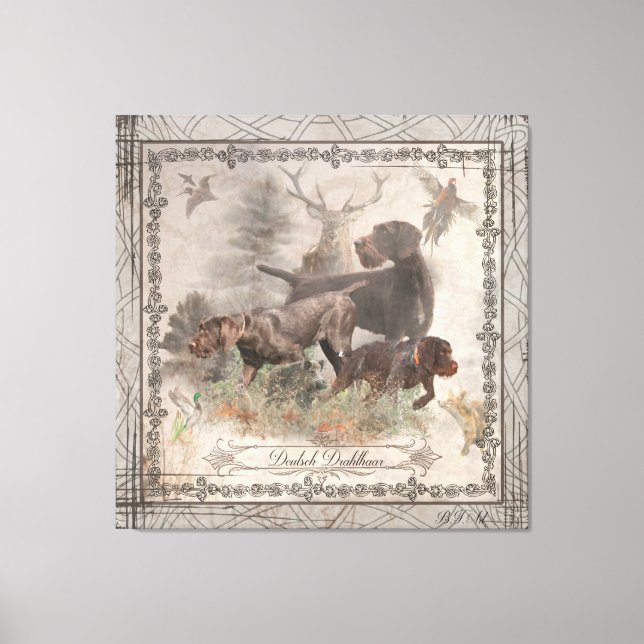 Deutsche Drahthaar Pointer Tapestry Imitate Leinwa Leinwanddruck (Vorderseite)