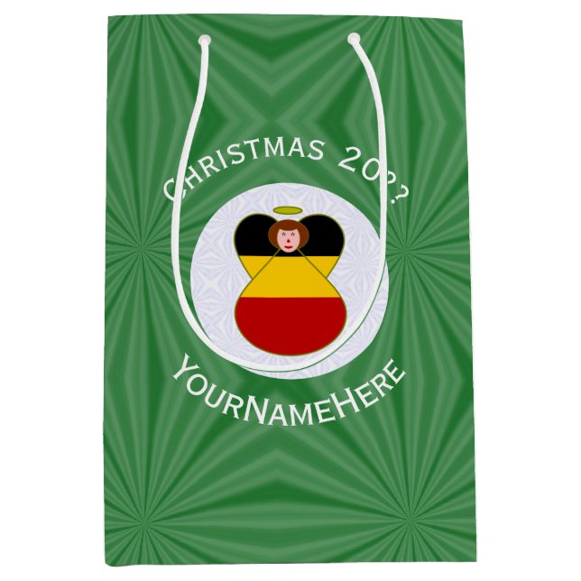 Deutsche Engel-Weihnachtsfahne Personalisiert Mittlere Geschenktüte (Vorderseite)