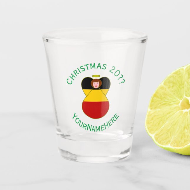 Deutsche Engel-Weihnachtsfahne Personalisiert Schnapsglas (Vorderseite)