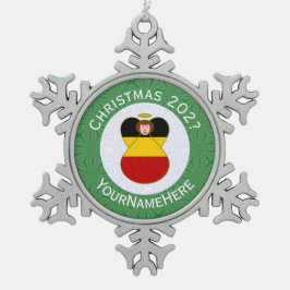 Deutsche Engel-Weihnachtsfahne Personalisiert Schneeflocken Zinn-Ornament