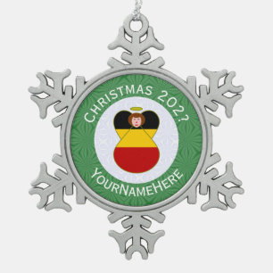 Deutsche Engel-Weihnachtsfahne Personalisiert Schneeflocken Zinn-Ornament
