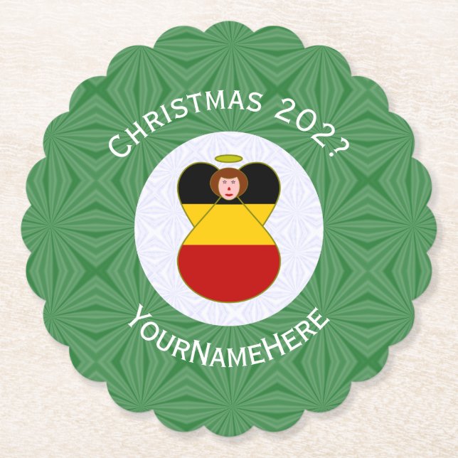 Deutsche Engel-Weihnachtsfahne Personalisiert Untersetzer (Vorderseite)