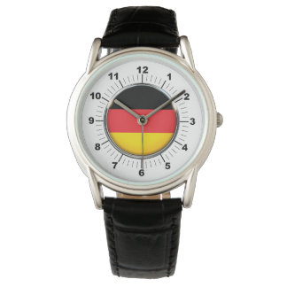 Deutsche Flagge Kronenkralle aus schwarzem Leder Armbanduhr