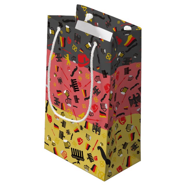 Deutsche Flagge mit kulturellen Einzelteilen Kleine Geschenktüte (Rückseite Schrägansicht)