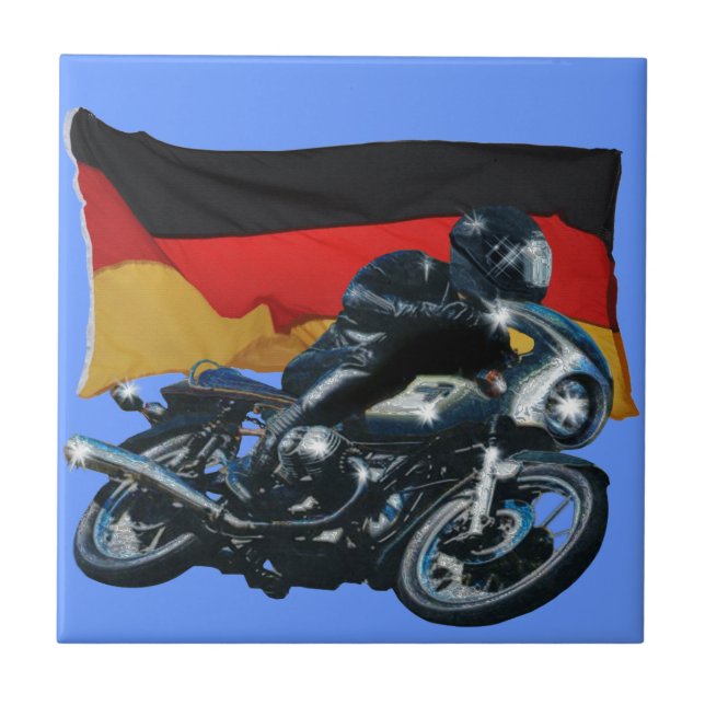 Deutsche Flagge & Motorradfahrer Fliese (Vorderseite)