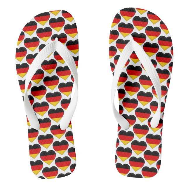 Deutsche Flaggen Farben Herz Muster Patriotisch Flip Flops (Fußbett)