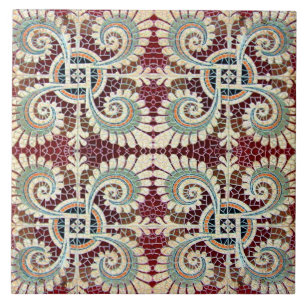 Deutsche Florale Marone Art Nouveau Jugendstil Fliese