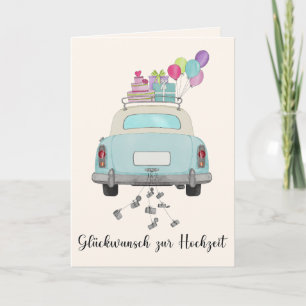 Deutsche Glückwunsch Hochzeit Blue Retro Car Karte